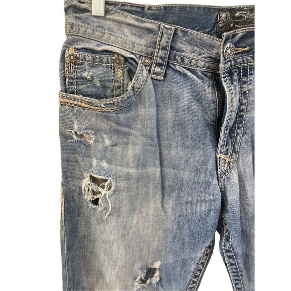 Silver Zac Jeans Distressed Destroyed Buckle Straight Preppy Embroidered Ripped - Picture 3 of 8
